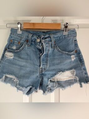 Levi's Light Blue Distressed 501 shorties